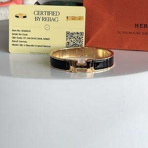 Hermès H Clic Clac Enamel Bracelet. Narrow, black&gold